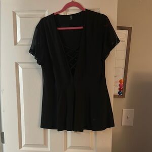SHEIN Black Tie Front Blouse